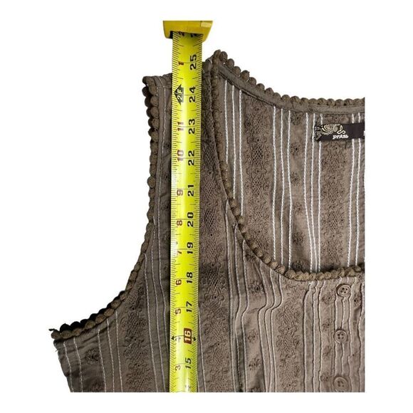 Prana Blouse Women's Medium Brown Trimmed with Lace Open Eyelet Bottom Blouse - Picture 10 of 11